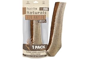 Mighty Paw Split Elk Antlers for Dogs (Sourced in The USA) | 1 Pack, Large 7"+ Long Lasting Bones for Aggressive Chewers - Naturally Shed Split Deer Antler for Dogs - Low Odor Chews