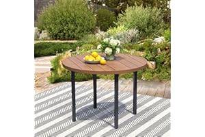 STABRECH 42" Round Patio Table with Umbrella Hole, Metal Outdoor Dining Table for Garden, Backyard and Deck, 4 Person Round Patio Dining Table for Outside, Walnut