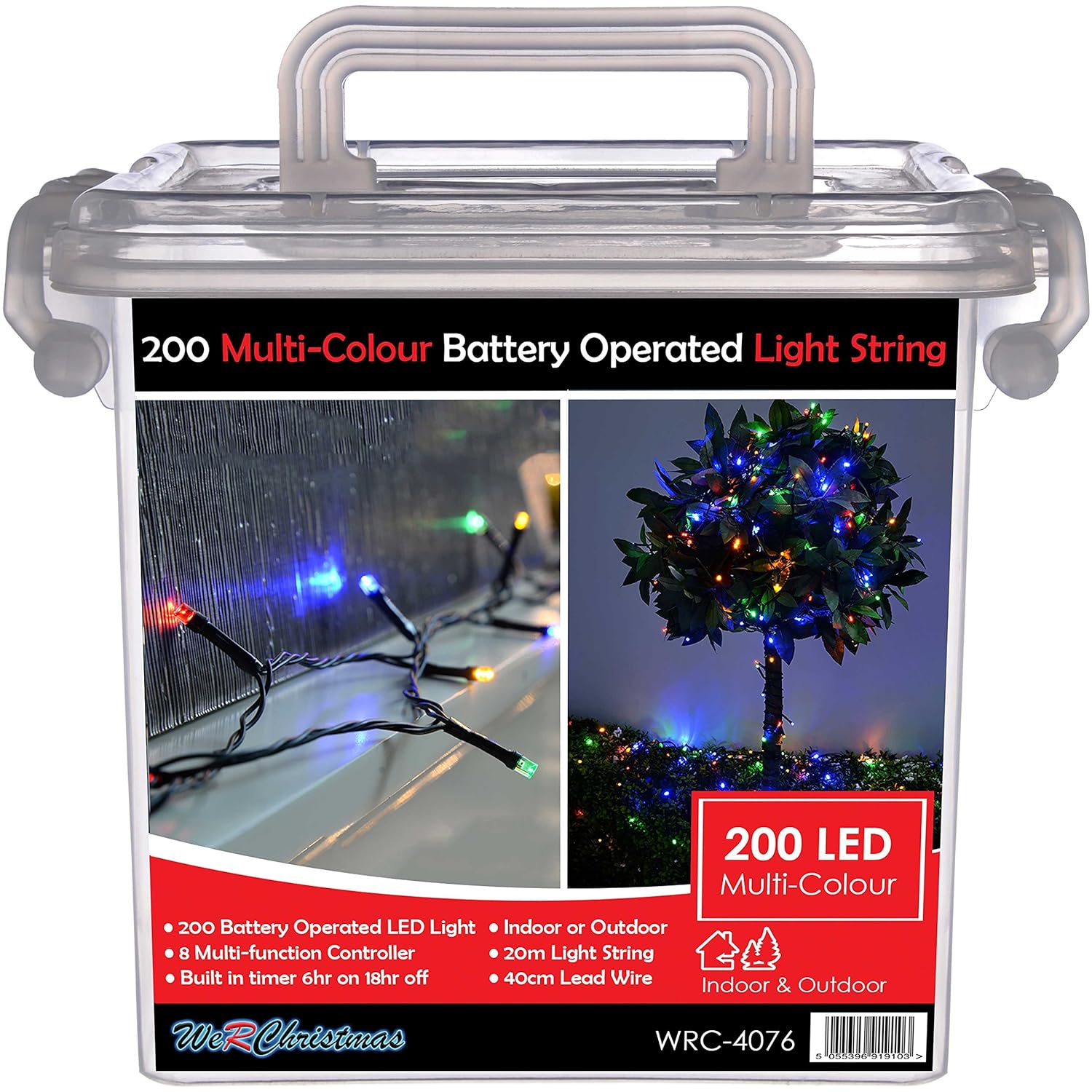 WeRChristmas Outdoor Battery Operated MultiFunction LED Lights with Timer, 20 m 200LED