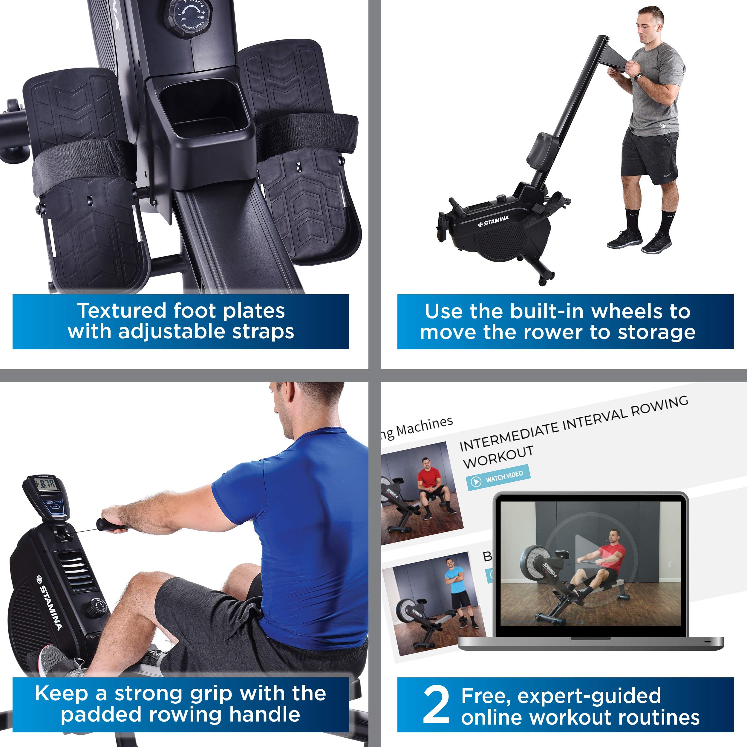 Stamina Dual Air and Magnetic Resistance Rowing Machine w/Fitness Coaching App - 8 Levels Magnetic & Air Resistance, LCD… - Image 5