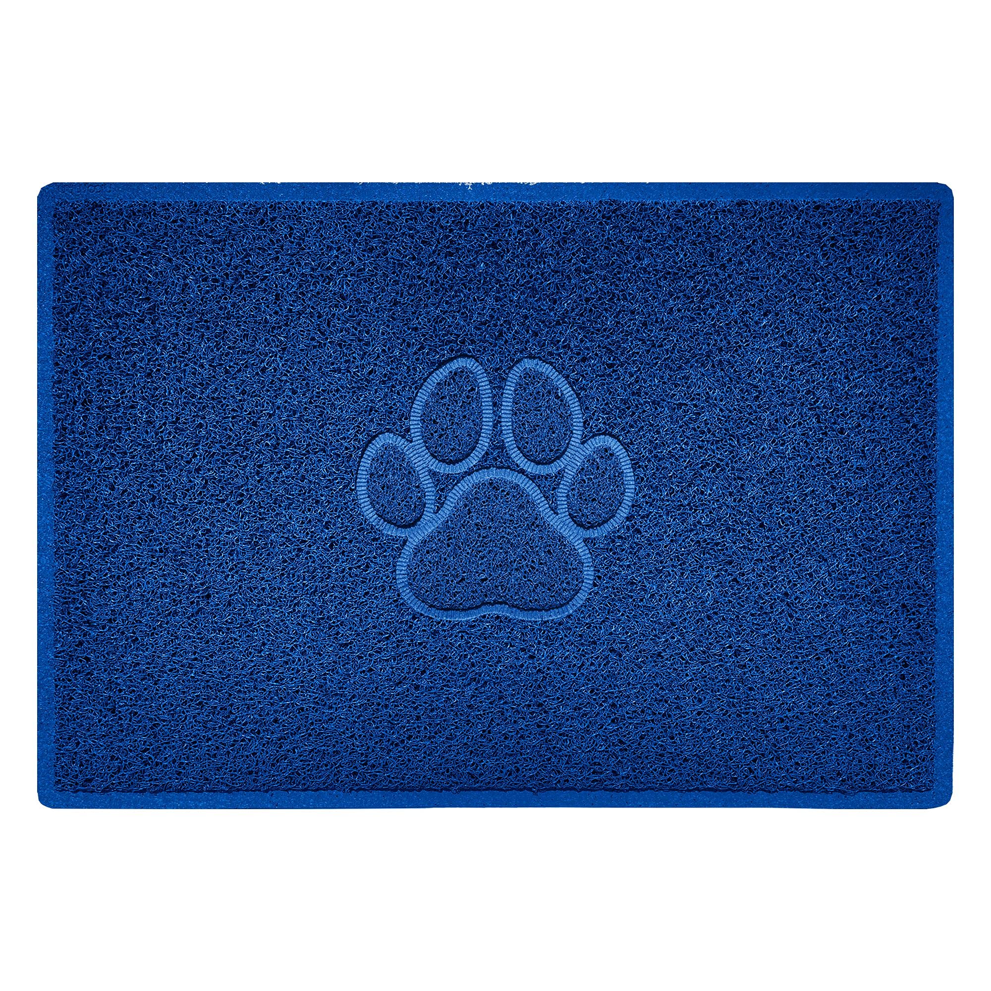 Nicoman PAW Shape Cat Litter Box Mat, Dog Food Feeding Tray Matt, Non-Slip, Easy Clean, Washable(90x60cm,Large),BLUE