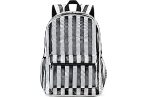 LEDAOU Mesh Backpack for Kids Girls Semi-Transparent Mesh School Backpack Bookbag Lightweight Casual Daypacks for Beach Gym Travel (Black White Stripes)