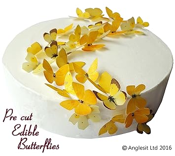 48 x Vorgeschnittene schöne gelbe Schmetterlinge essbares Reispapier/Oblatenpapier Kuchendekoration, Dekoration für Cupcake K