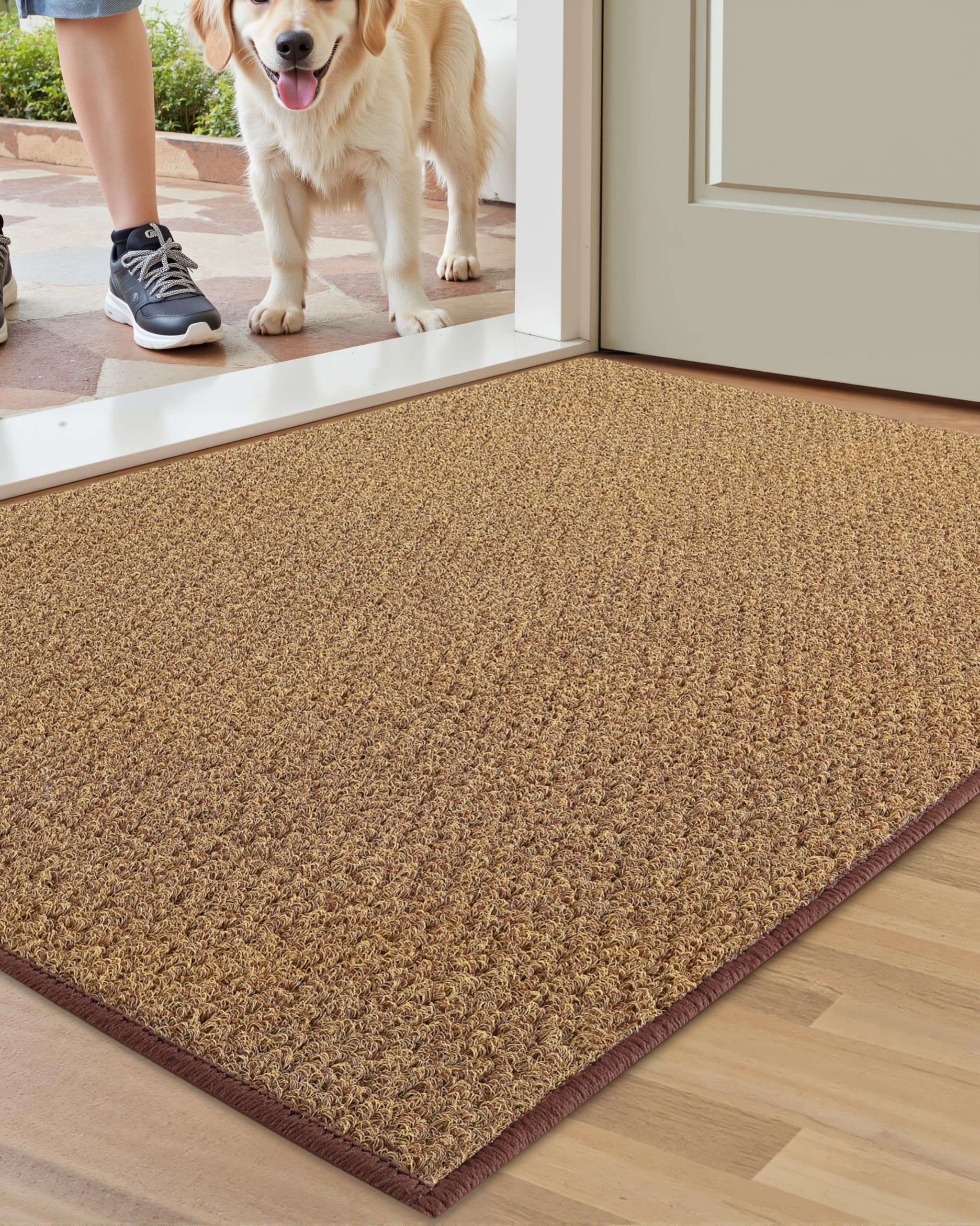 COLOR&GEOMETRY Dirt Trapper Door Mat, Heavy Duty Front Door Mat for Indoor and Outdoor, Non Slip Rubber Backing Door Matts Indoor, Machine Washable Doormat for Muddy Shoes & Paws - Brown, 80 x 120 cm