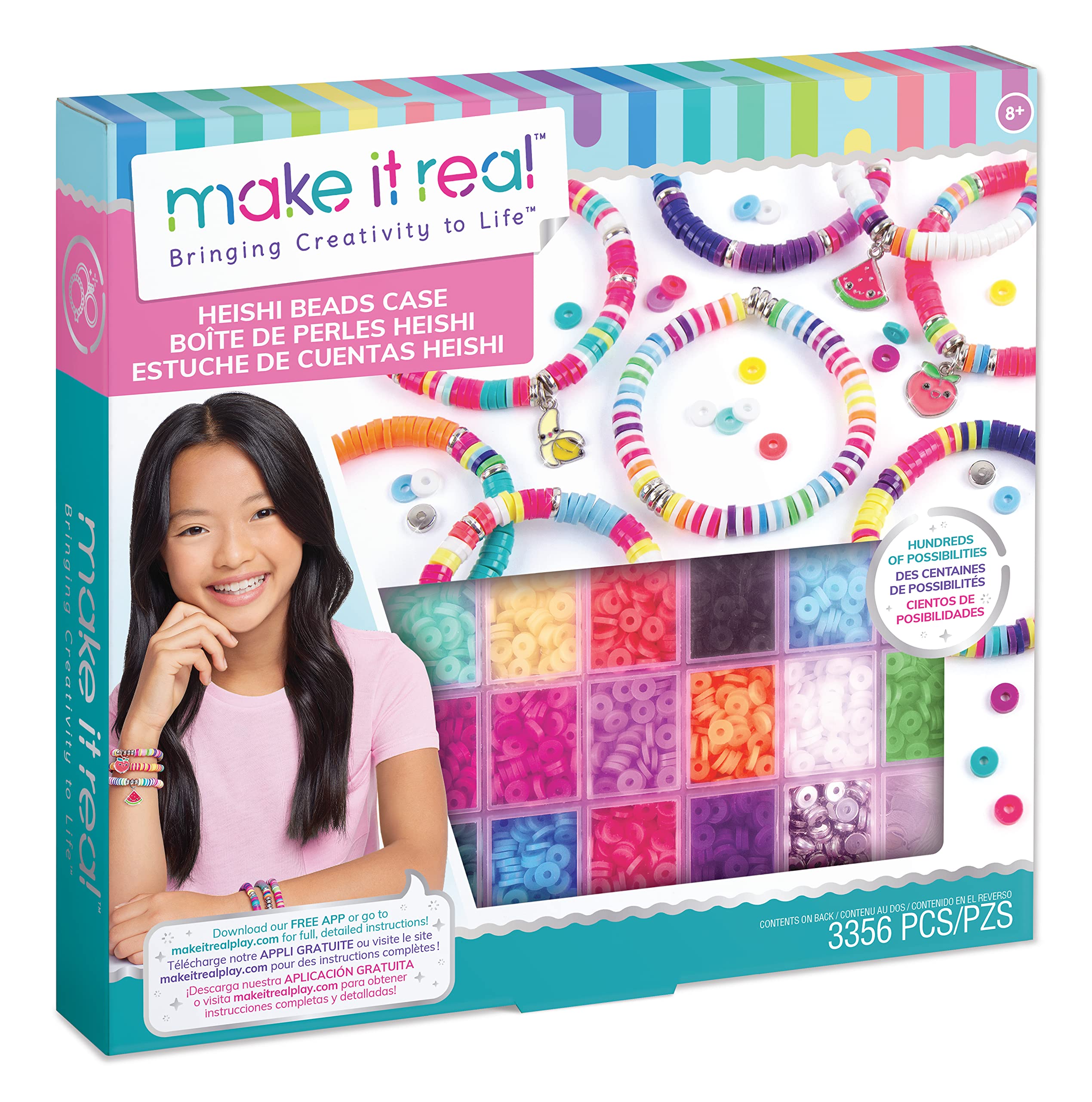 Make It Real Jewellery Making Bead Set with Heishi Beads, Silver Charms and Storage Case - Great for Friendship Bracelets - Arts and Crafts Ages 8+