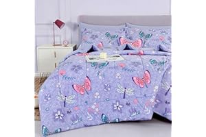 Mooreeke Kids Full Comforter Sets for Girls 8 Pieces Butterfly Purple Bedding Set for Teens Soft Microfiber Kids Bed in A Bag with Comforter, Sheet Set, Shams and Decorative Toy Pillow All Season