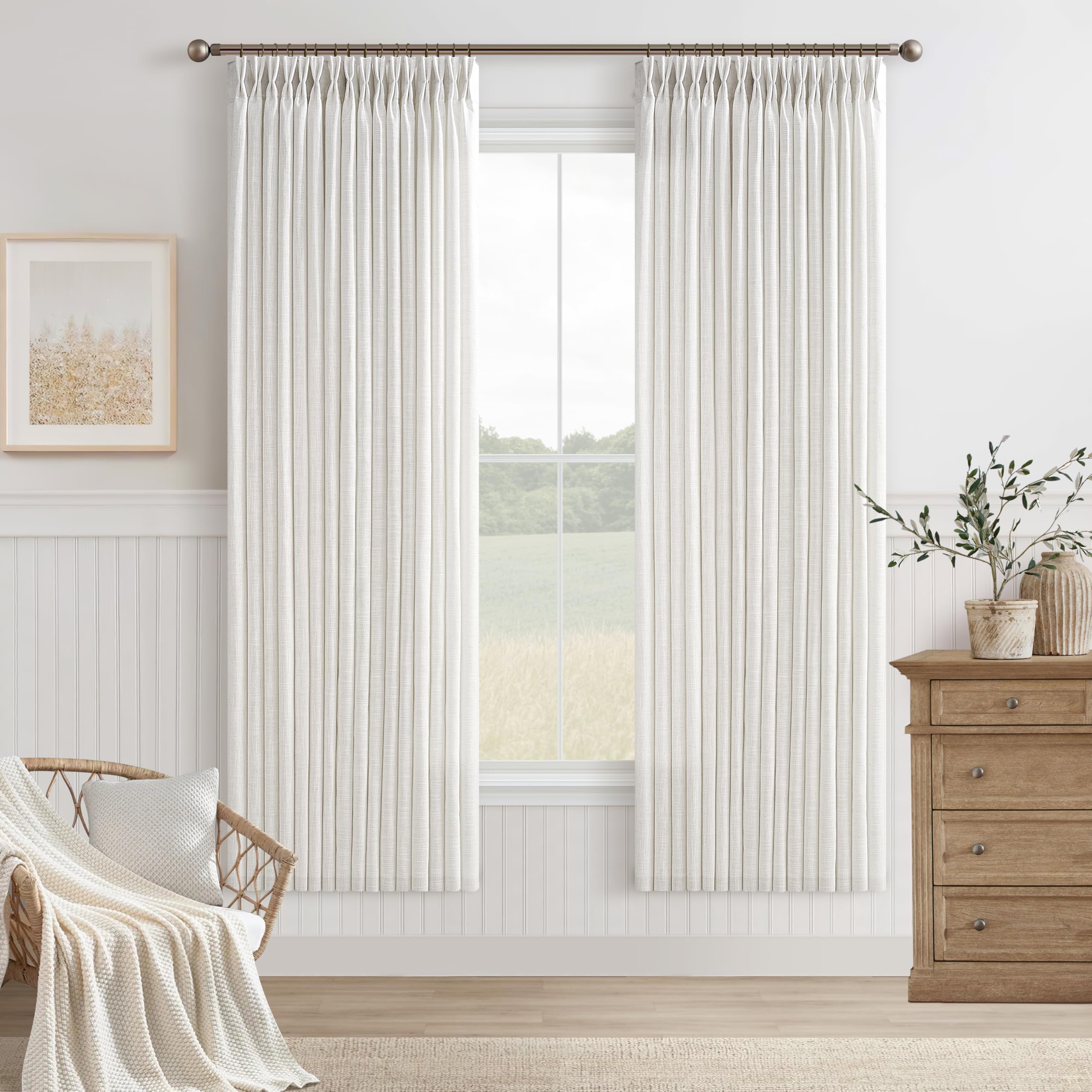 Photo 1 of Ivory Linen Curtains 72 Inches Long 2 Panels Set for Living Room Bedroom Pinch Pleated Back Tab Drapes Neutral Modern Farmhouse Semi Sheer 72 Inch Curtains for Dining Room Window Cabin Beige White