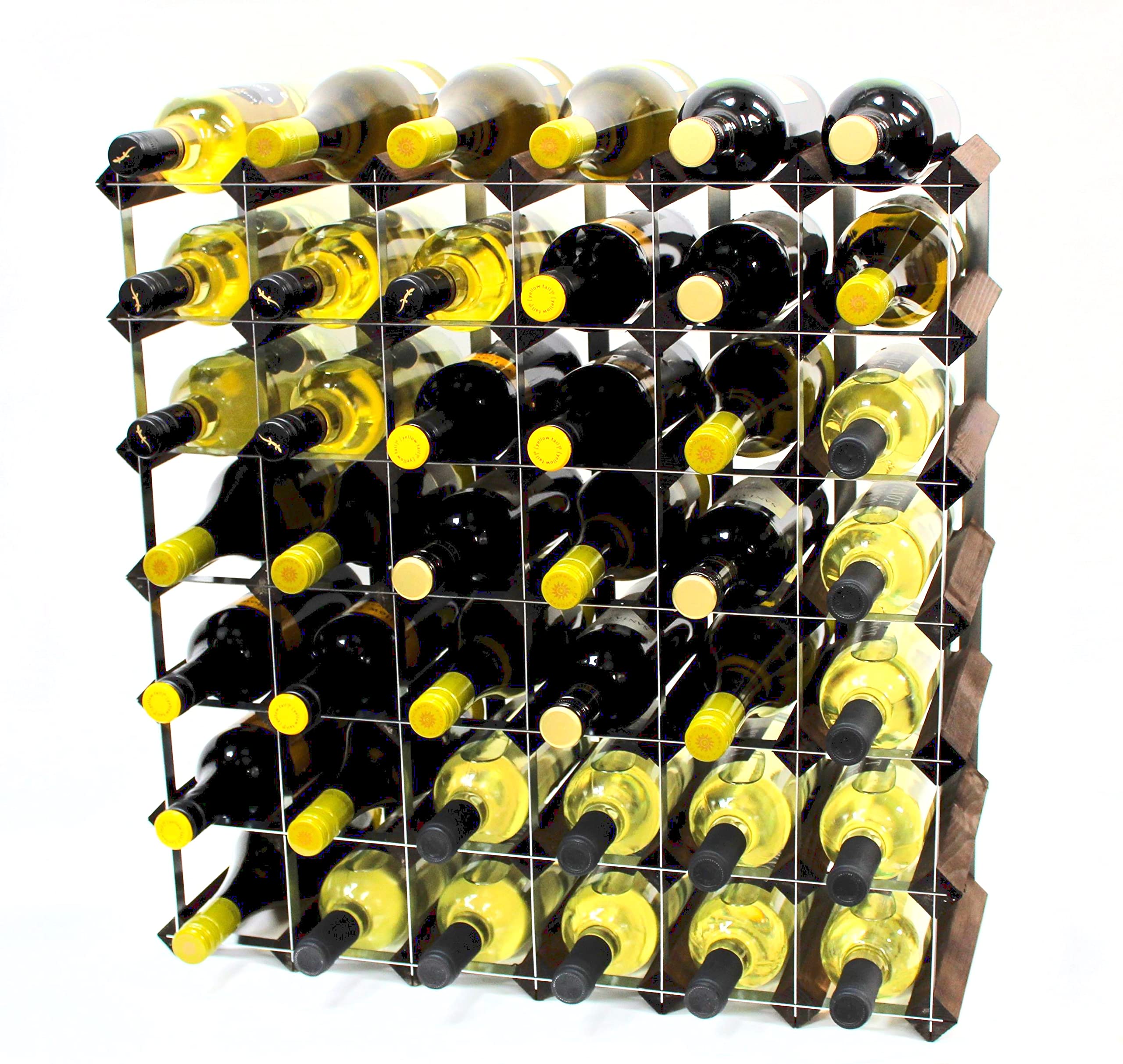 Classic 42 Bottle Dark Oak Stained Wood and galvanised Metal Wine Rack self Assembly