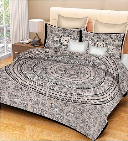 Lakshita Enterprises 100% Cotton Mandala 120 TC Double Bedsheet Mandala Printed Design Without Pillow Covers -King Size, Black & White