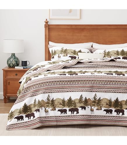 Hunting Bear Deer Bedding Set Patchwork Red Black Buffalo Plaid Comforter Set Twin,Rustic Cabin