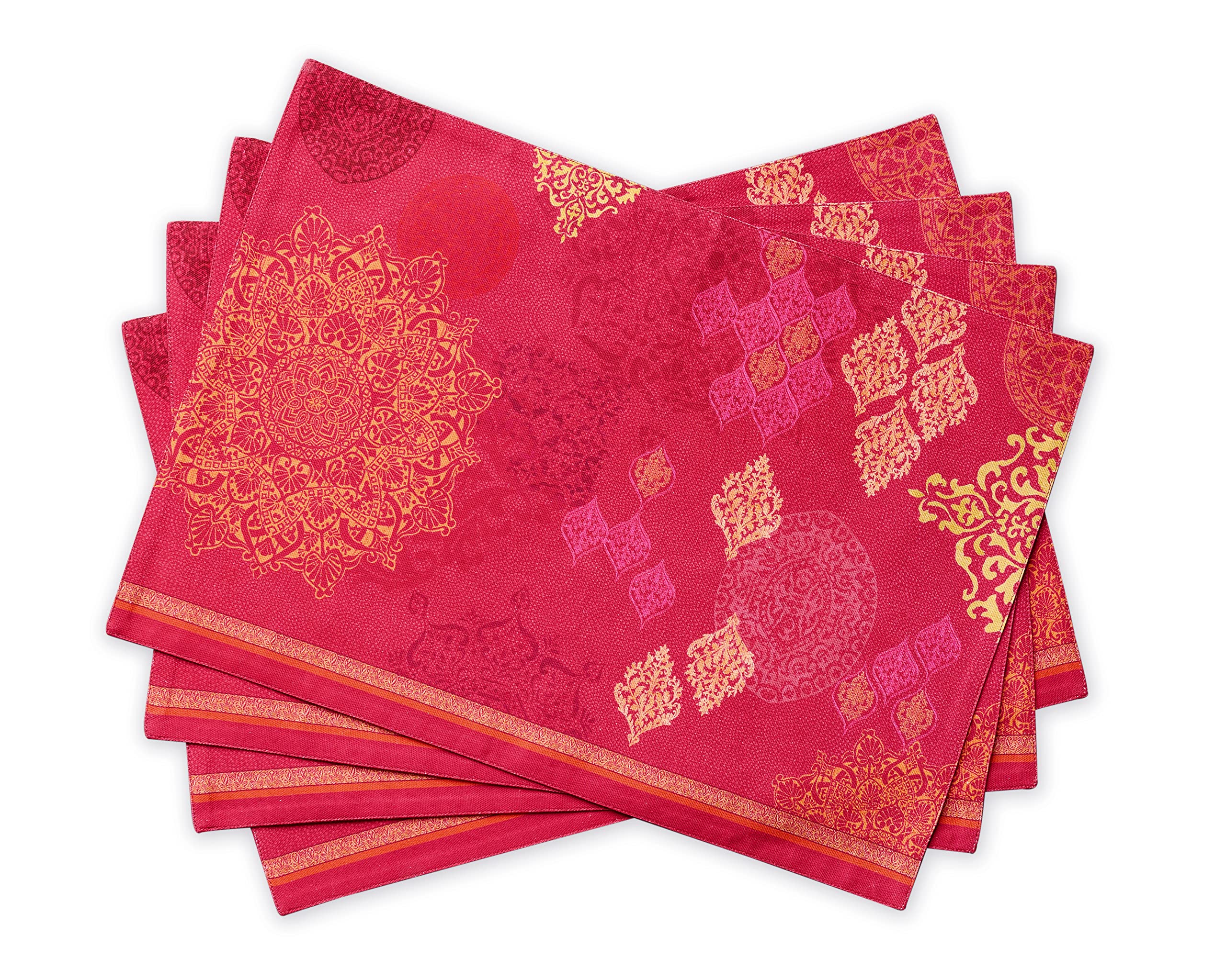 Maison d' Hermine Placemats Set of 4 100% Cotton Washable Cloth Place Mats, Reusable Table Mats for Christmas Decorations Kitchen Dining Party Wedding Restaurant (Versailles, 33 CM x 48 CM)