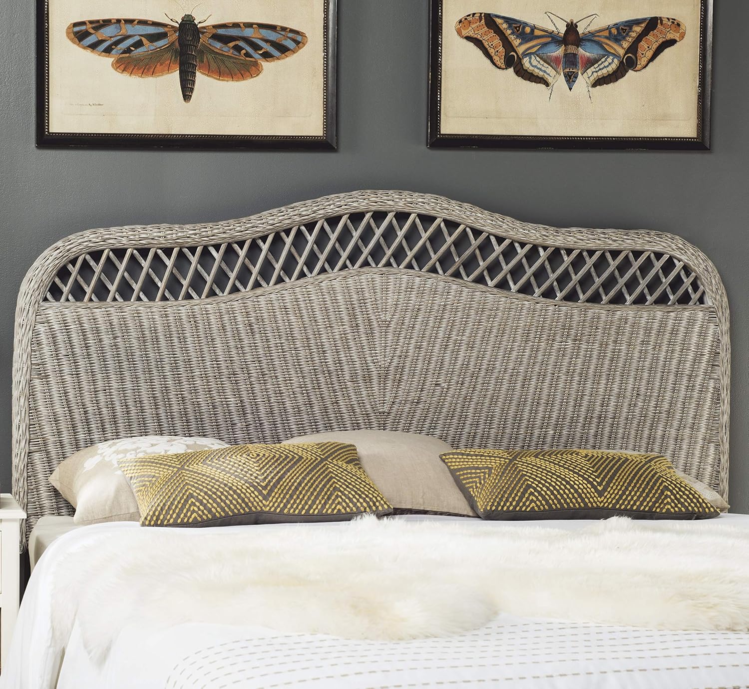 Safavieh Home Collection Sephina Antique Grey Rattan Headboard King Amazon In Home Kitchen