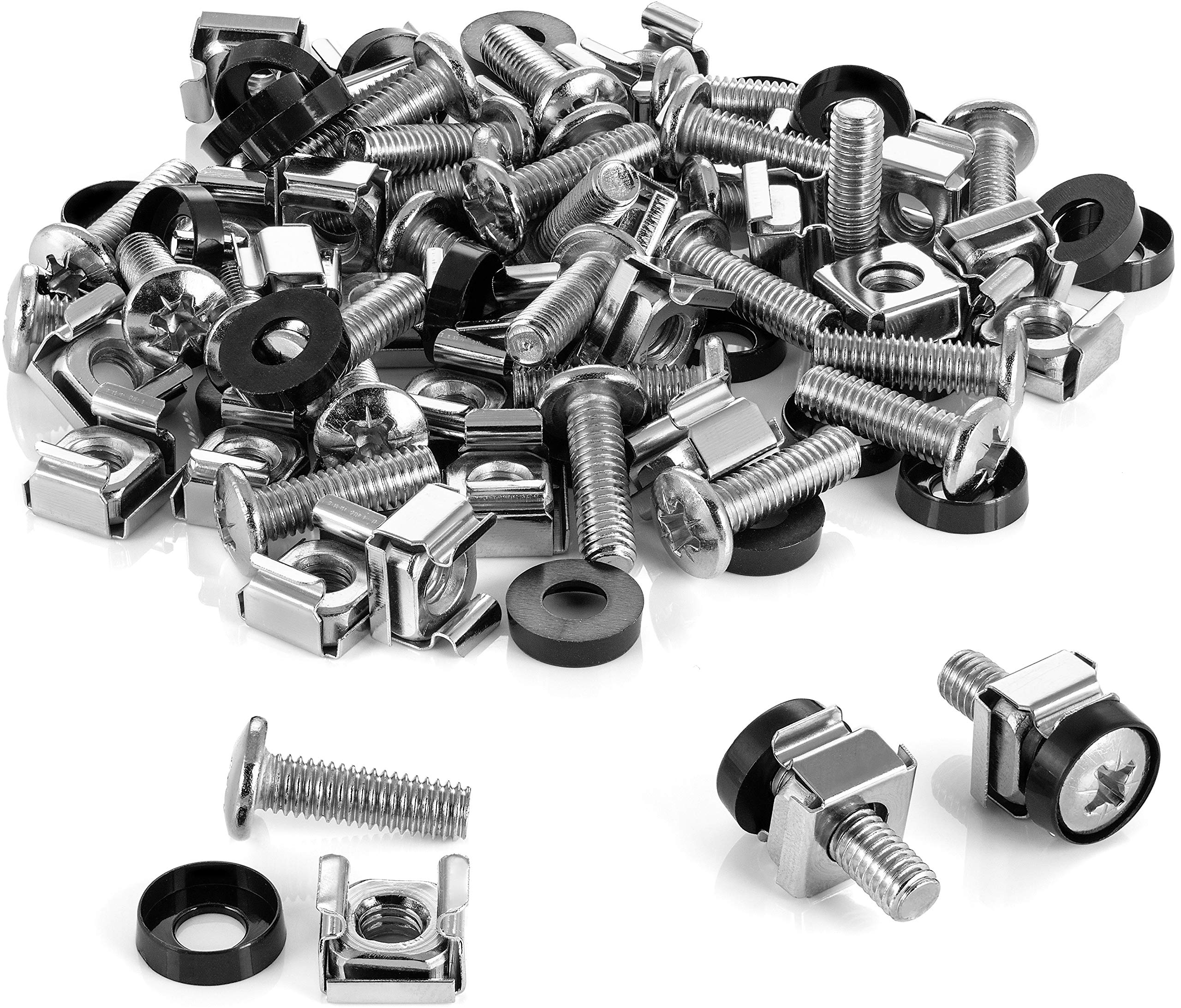 Poppstar M6 x 20 mm Rack Screws & Cage Nuts Kit for 10" and 19" Server Racks (50 Pieces) Server Rack Screws Incl. Washers