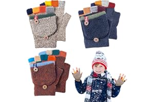 CNGYNI Kids Winter Gloves, Warm Knitted Convertible Fingerless Gloves for Baby Boy Girl with Mittens Cover Cap