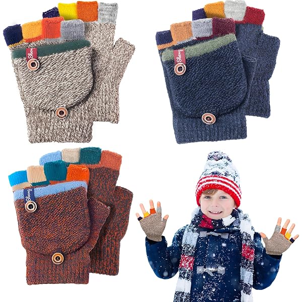 Toddler Winter Gloves - Knitted Acrylic With Fleece Lining For 1-3 Year Olds, Elk Design With String