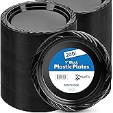 Munfix 200 Black Plastic Plates Set - 9 Inch Disposable Dinner Plates Bulk Pack for Party BBQ, Picnic, Parties, Travel and Events, Microwavable Recyclable