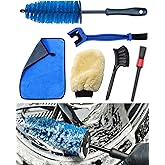 Motorcycle Cleaning Brush Kit 6 Pack, Easy Reach Brush, Chain Brush,Wool Wash Mitt, Stiff Tire Brush, Detailing Brush&amp; Microfiber Towel for Motorcycle Mudguard, Rims,Exhaust, Frame Detailing Wash Kit