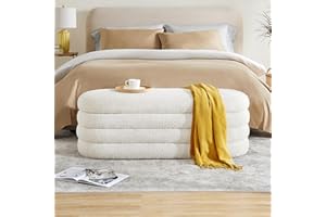 Busaurus Storage Ottoman Bench 49.2 Inch Upholstered Fabric Storage Bench for Bedroom End of Bed Aesthetic Large Oval Ottoman for Living Room Entryway (Ivory)