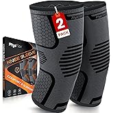Knee Brace for Pain Relief - 2 Pack Knee Sleeves for Men and Women - Support for Weightlifting, Gym, Workout, Volleyball - Meniscus Tear, ACL, Arthritis