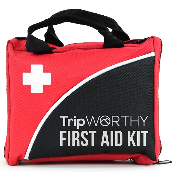 Tripworthy Compact First Aid Kit for Medical Emergency - for Home, Car, Camping, Hiking, Sport, Work, Office, Boat, Survival, and Traveling - Small and Lightweight First Aid Bag best first aid kit