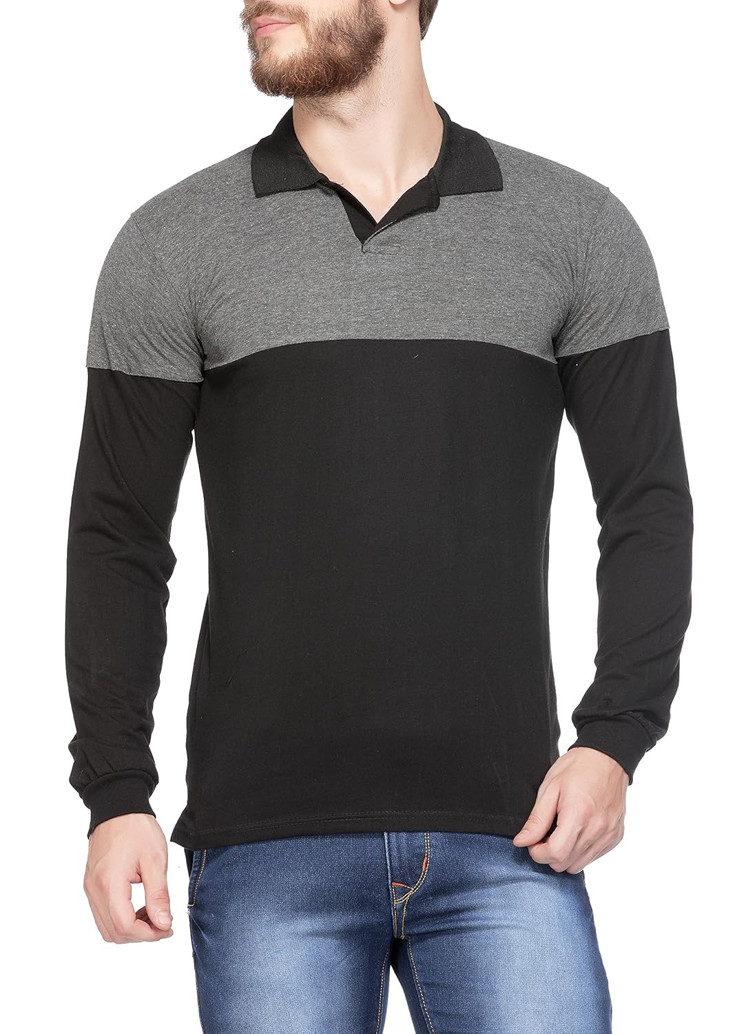 v3squared men's cotton full sleeve t-shirt grey and black