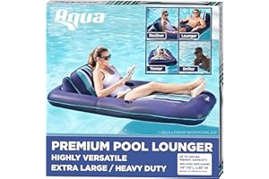 AQUA LEISURE Aqua Premium Convertible Pool Float Lounge – Extra Large – Heavy Duty, Inflatable Pool Floats for Adults with Cupholder – Multiple Colors