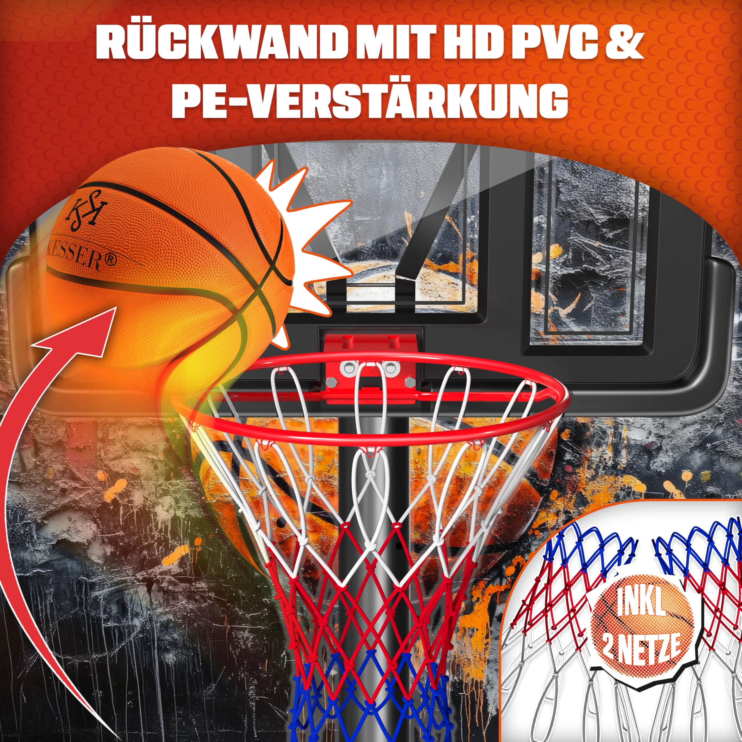 KESSER® Basketballkorb Set höhenverstellbar 160-210cm Mobiler Basketballständer mit Rollen, Backboard, Basketball, Pumpe & 2 Netzen - Indoor & Outdoor Basketballanlage für Kinder & Erwachsene Schwarz 5