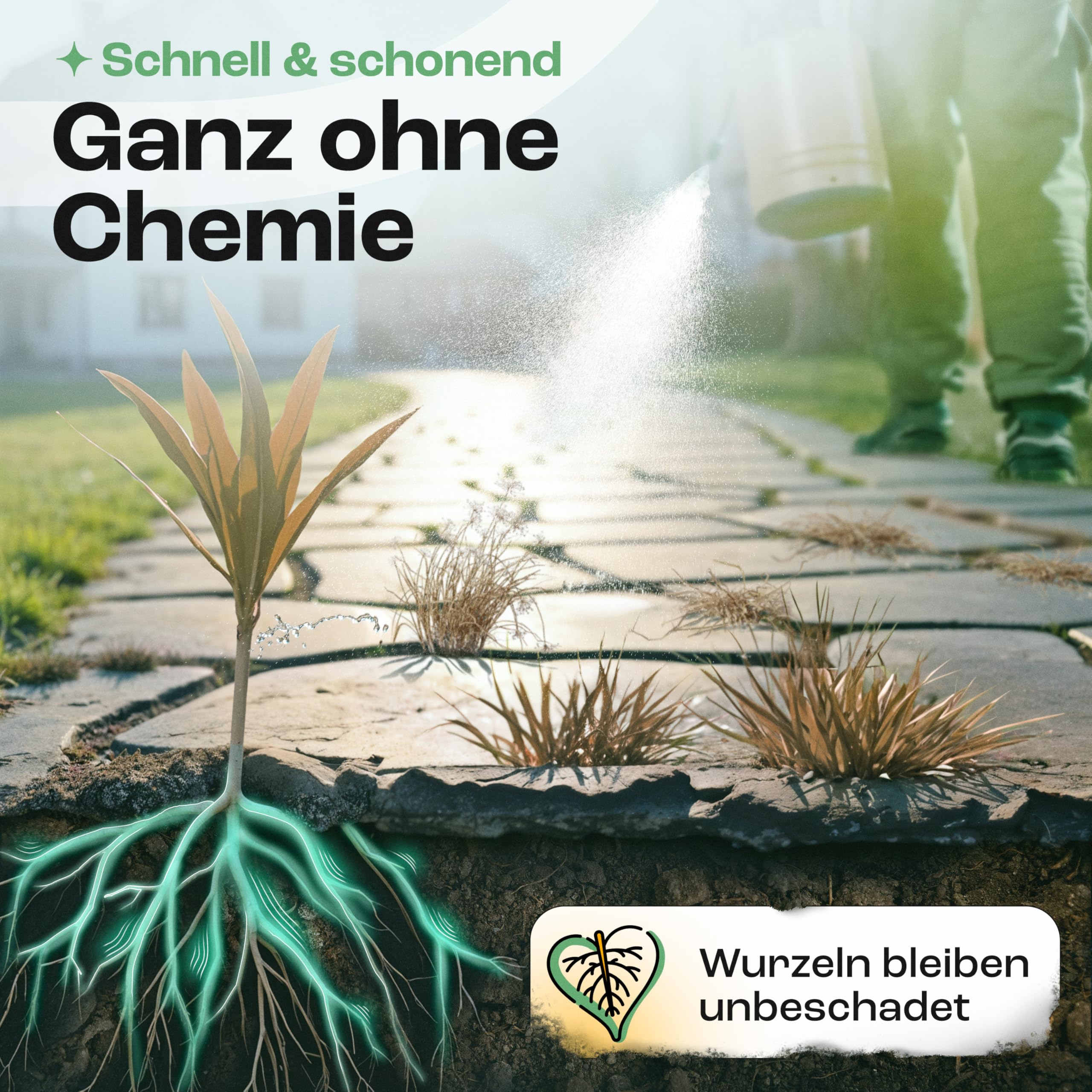 Treufix Konzentrat zur Unkrautentfernung Grundstoff Acetum (Essigsäure) Ohne Glypohosat zur Unterstützung bei Unkrautbeseitigung auf Pflastersteine, Gartenwege, Terrasse & Einfahrt 5L - Made in DE 3
