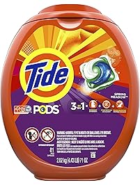 Tide PODS 3 in 1 HE Turbo Laundry Detergent Pacs, Spring Meadow Scent, 81 Count Tub - Packaging May Vary