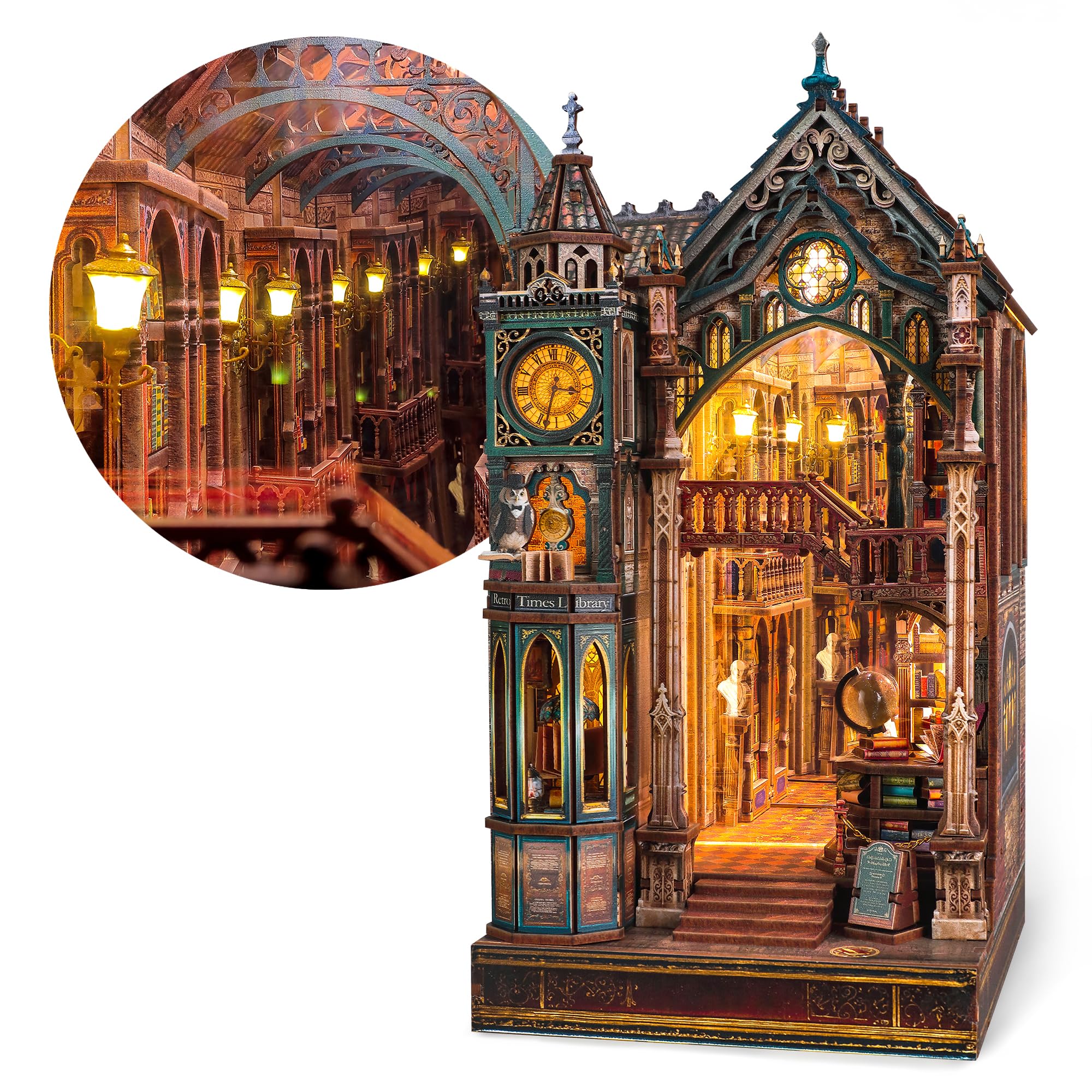 FUNPOLA Magic Library Book Nook Kit – LED 3D Wood Puzzle with Infinity Mirror – DIY Bookshelf Decor, Miniature Craft Gift for Kids and Adults (Whispering Pages)