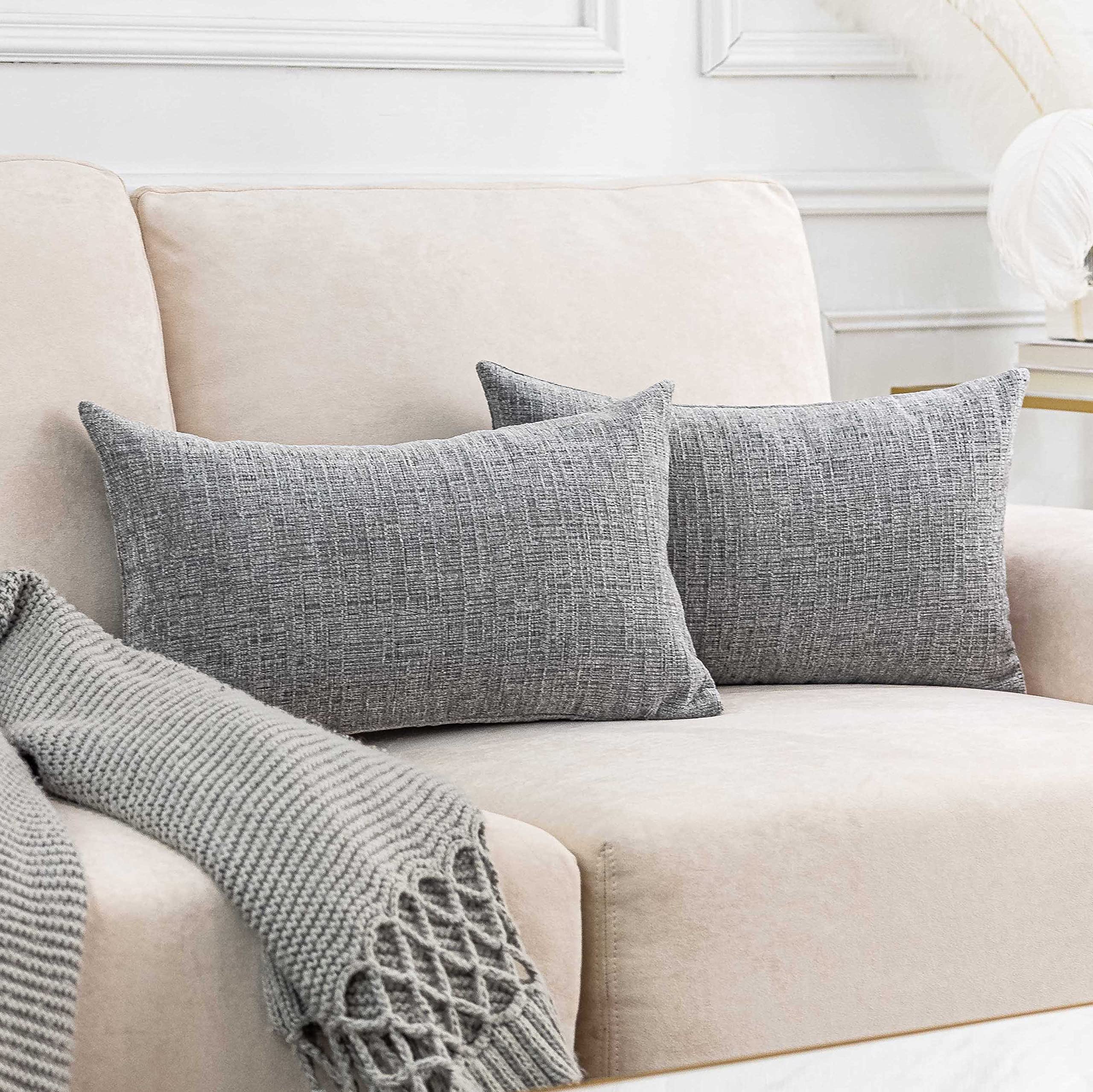 Home Brilliant Rectangle Cushion Covers Decorative Pillow Cases for Sofa, Handmade Chenille Plush Velvet 30x50 Cushion Cover, 30 x 50 cm, Pack of 2, Grey White
