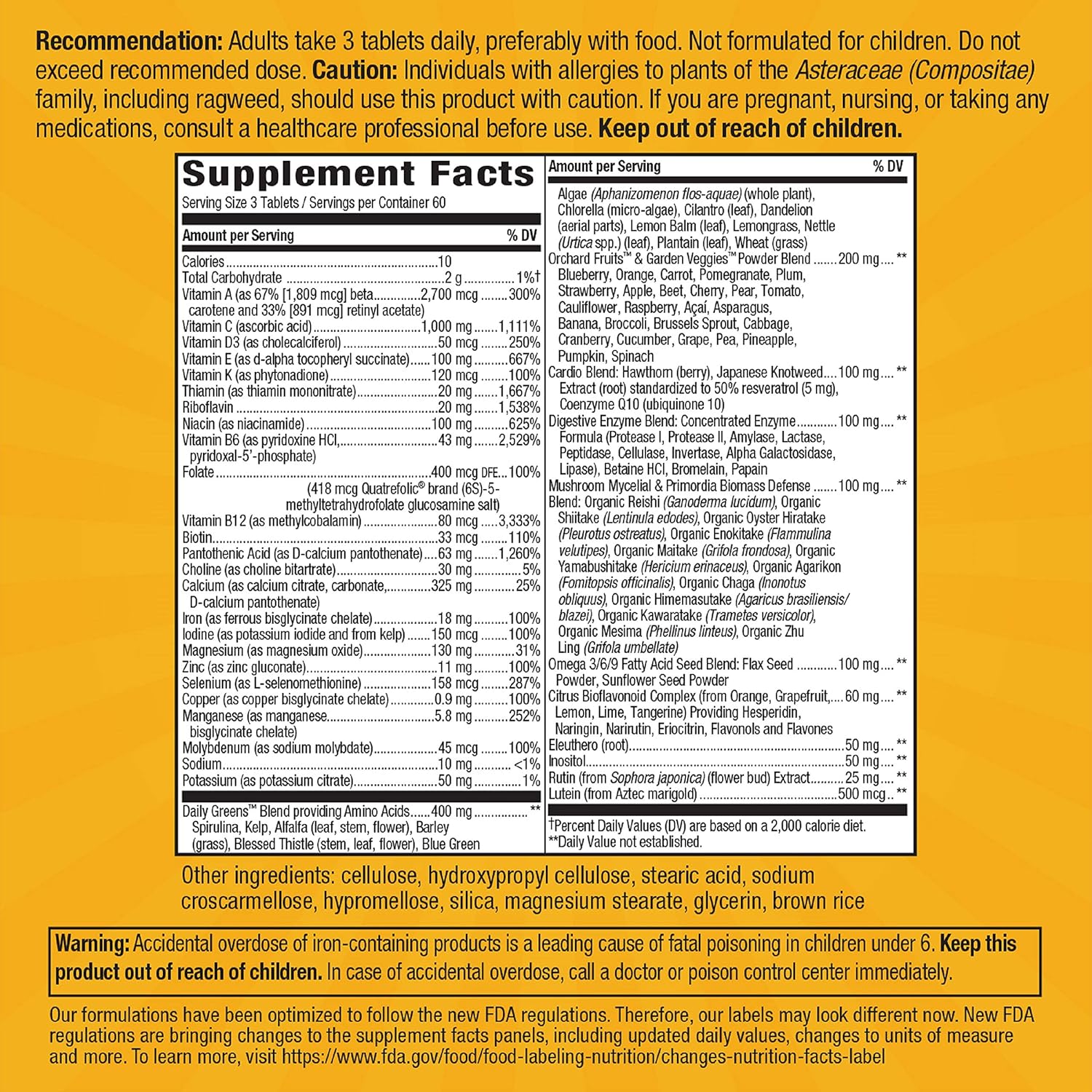 Nature's Way Alive! Max3 Daily Adult Multivitamin, Food-Based Blends (1, 060mgper serving) & Antioxidants, 180 Tablets: Health & Personal Care