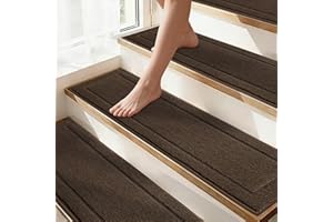 Non-Slip Stair Treads for Wooden Steps Indoor, 15 Pack 8" X 30" Edging Stair Rugs with TPE Backing,0.45" Thick Carpet Stair T