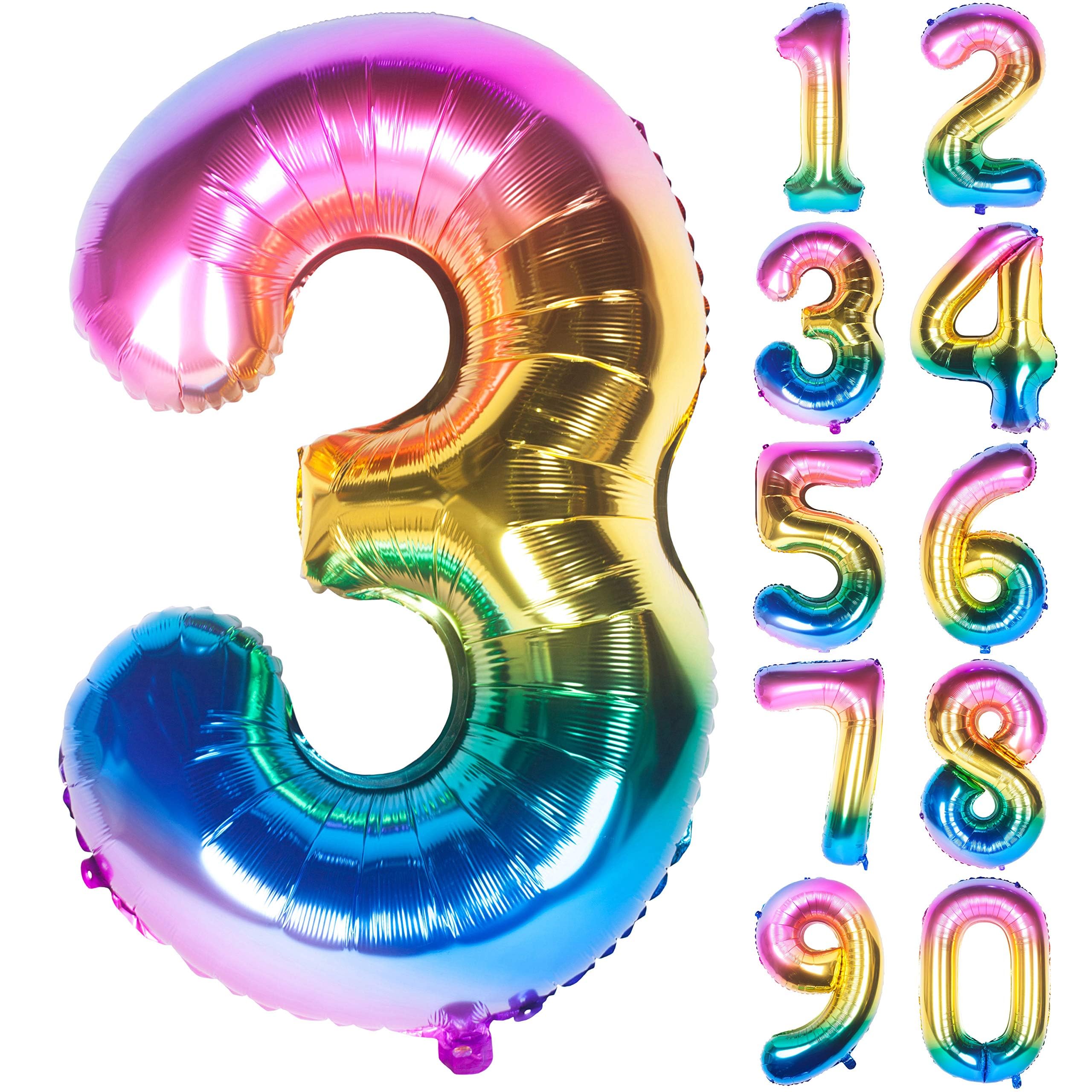 CHANGZHONG 40 Inch Giant Helium Foil Number 0 to 9 Rainbow Balloon Birthday Wedding Party Digital Decorations Number 3