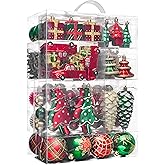 Valery Madelyn Christmas Tree Ornaments Set, 155ct Red Green and Gold Shatterproof Christmas Tree Decorations Bulk, Traditional Country Hanging Ball Ornaments for Xmas Trees Holiday Decor