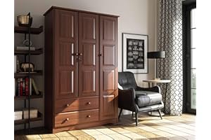 Palace Imports 100% Solid Wood Grand Wardrobe/Armoire/Closet w/Shelves & Drawers, Mocha, 45.75" w x 72" h x 20.75" d. Renewable Eco-Friendly Wood, Made in Brazil