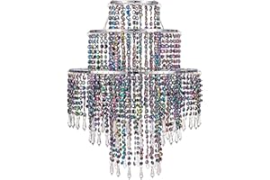 Waneway Acrylic Chandelier Shade, Ceiling Light Shade Beaded Pendant Lampshade with Crystal Beads and Chrome Frame for Bedroom, Wedding or Party Decoration, Diameter 12.6 inches, 3 Tiers, Multicolor