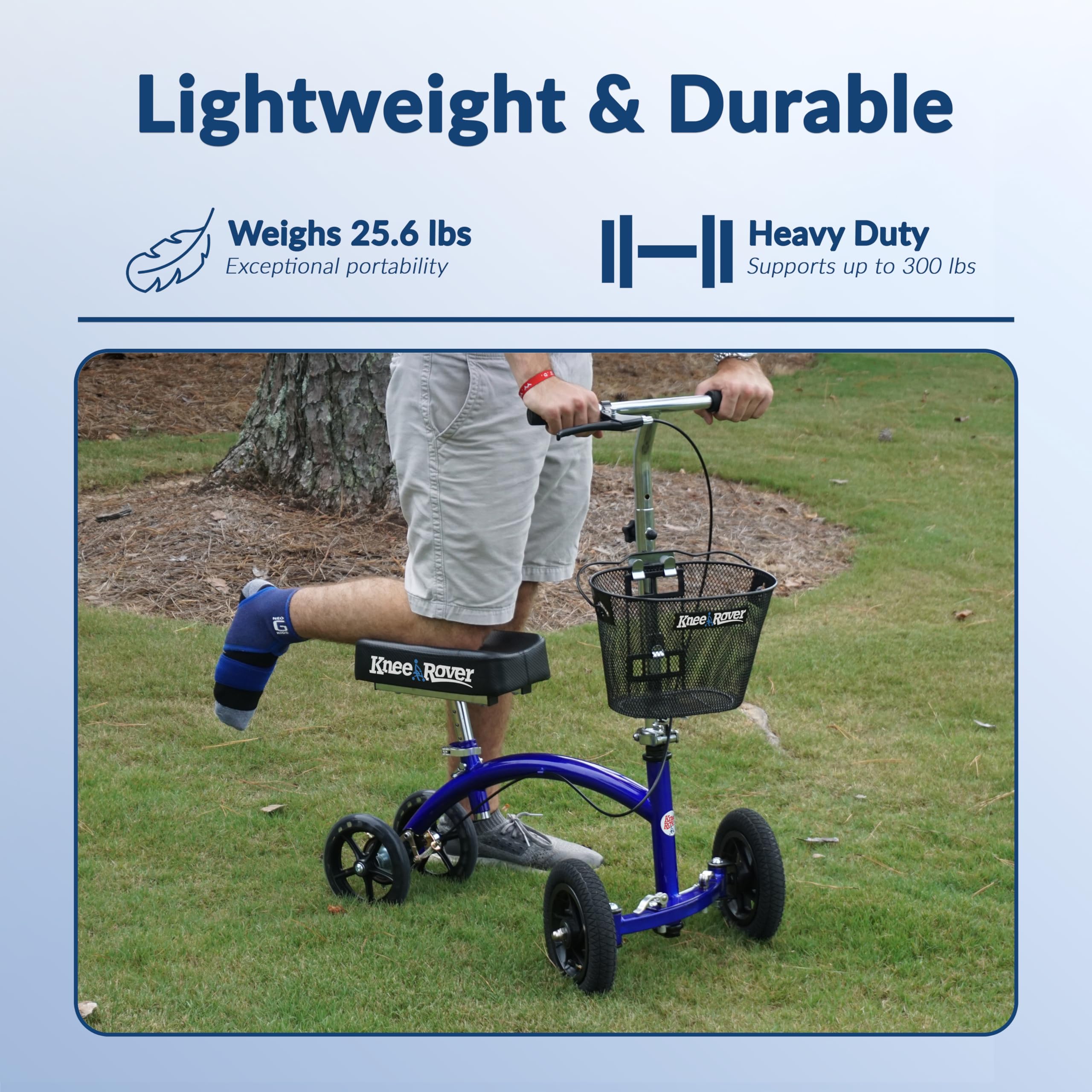 KneeRover Hybrid All Terrain Knee Scooter for Adults for Foot Surgery Heavy Duty Knee Walker for Broken Ankle Foot Injuries - Leg Recovery Scooter Best Knee Crutch Alternative (Blue)