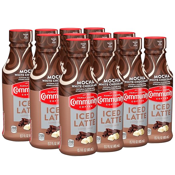 COMMUNITY COFFEE ICED LATTE COFFEE DRINK, MOCHA WHITE CHOCOLATE, NATURAL FLAVORS, 13.7 FLUID OUNCE (PACK OF 12)