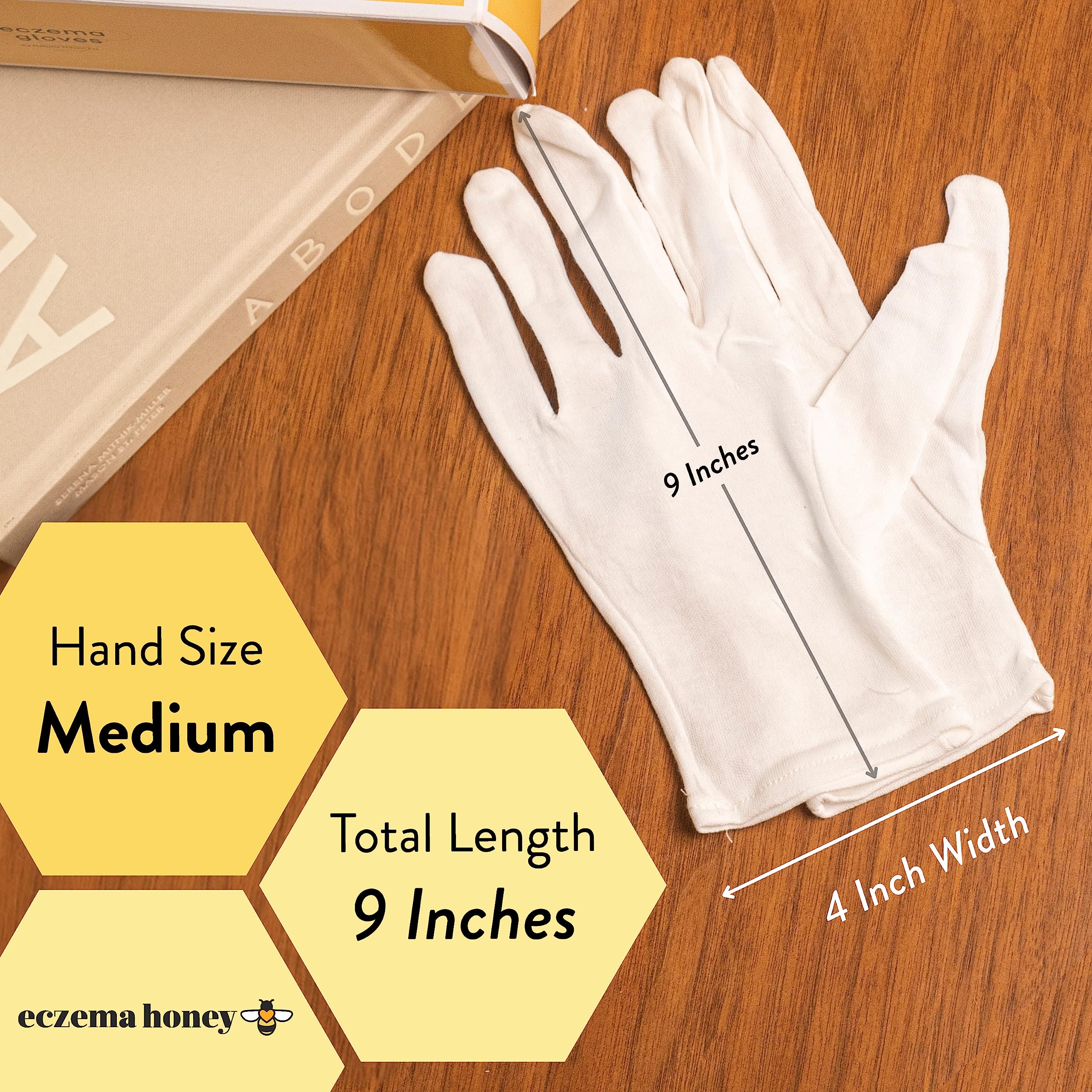 ECZEMA HONEY Premium 100% Cotton Gloves - Washable & Reusable Overnight Dry Hands Treatment - White Cotton Gloves for Eczema (24 Pairs)