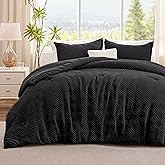 EXQ Home Waffle Comforter Twin Size - Super Soft Embossed Design Comforter Set 2 Pieces, Black 3D Diamond Pattern Bedding Set,Winter Warm Bed Set,1 Comforter with 1 Pillowcases