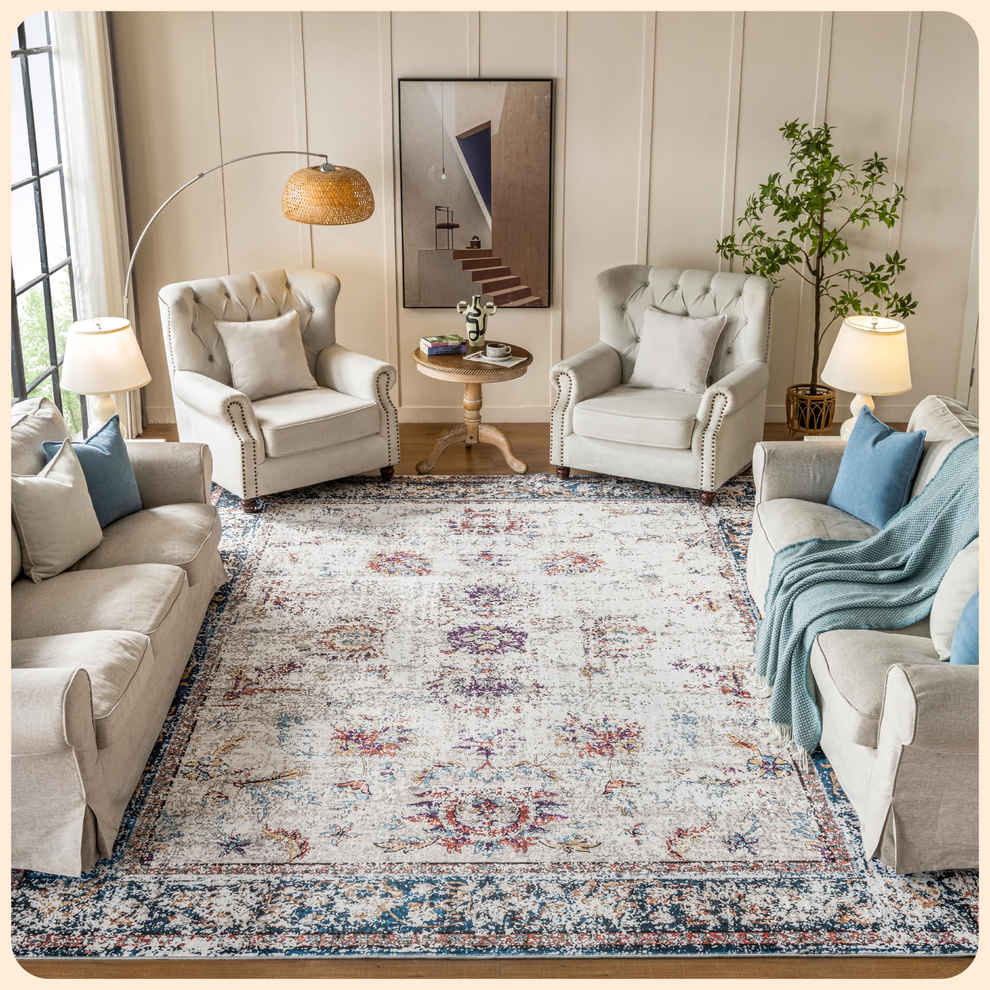 Photo 1 of Istana Large Rug 9x12 - Multi Colors Living Room Rug Colorful - 12x9 Area Rug - Stain Resistant 12x9 Rugs for Living Room - Eco-Friendly Natural Fiber Rugs 9x12 - Large Boho Area Rug