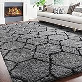 ONASAR 6x9 Area Rugs for Living Room Bedroom, Large Fluffy Grey and Black Throw Rug, Geometric Soft Plush Shaggy Fuzzy Floor Carpet for Nursery Kids Girls Boys Teen Dorm Home Office Decor Aesthetic