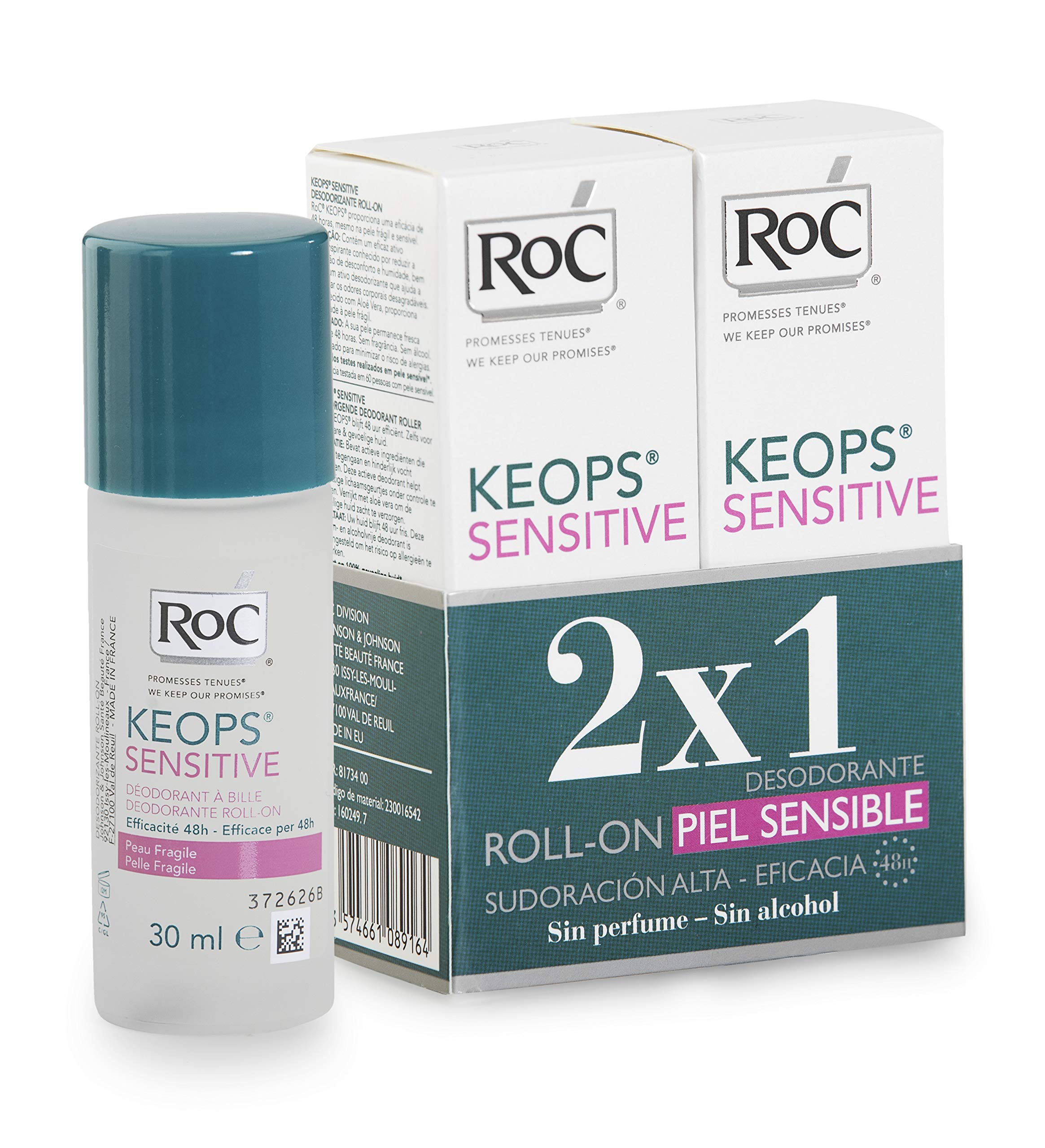 ROC KEOOPS DEO Sensitive Leather Roll-On Pack of 2 x 30 ml.
