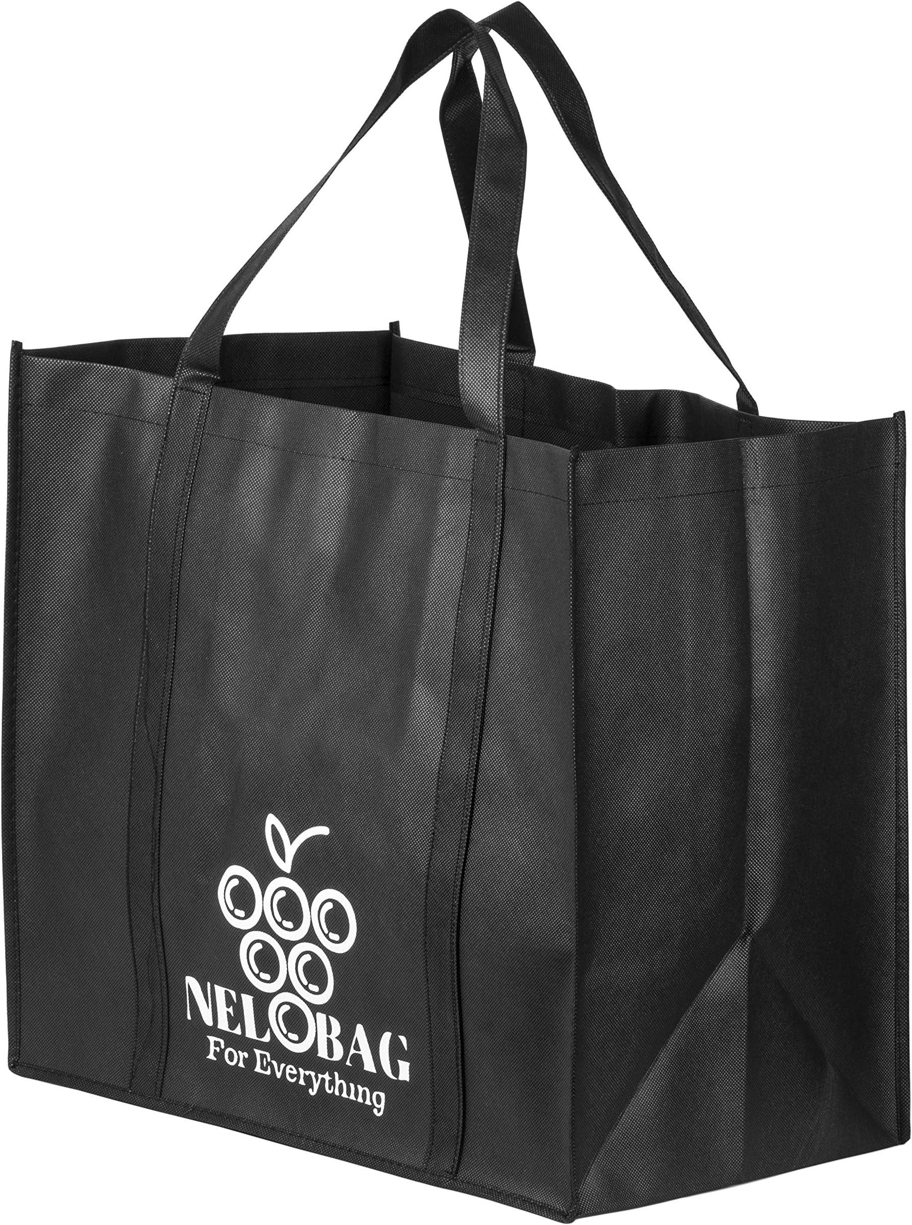 Extra Large Reusable Grocery Bags Set Of 5 By NELOBAG - Heavy Duty Collapsible Folding Shopping table Hand Tote Bags For Men & Women Comfortable Handles Large Capacity Portable Shopper Bags Black