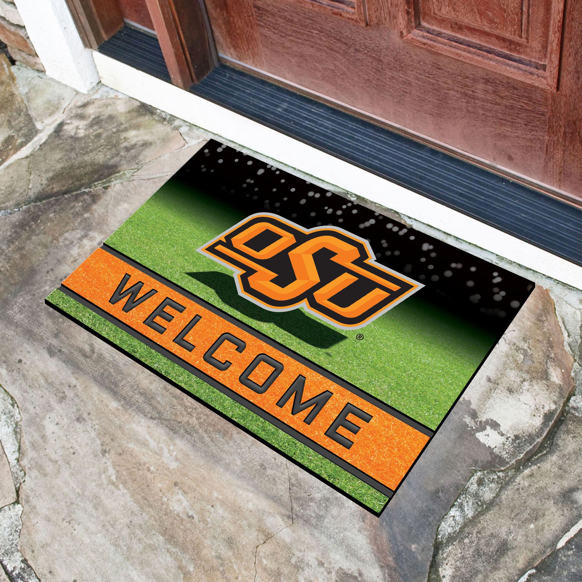 FANMATS 21258 Oklahoma State Cowboys Crumb Rubber Outdoor Door Mat - 18in. x 30in.