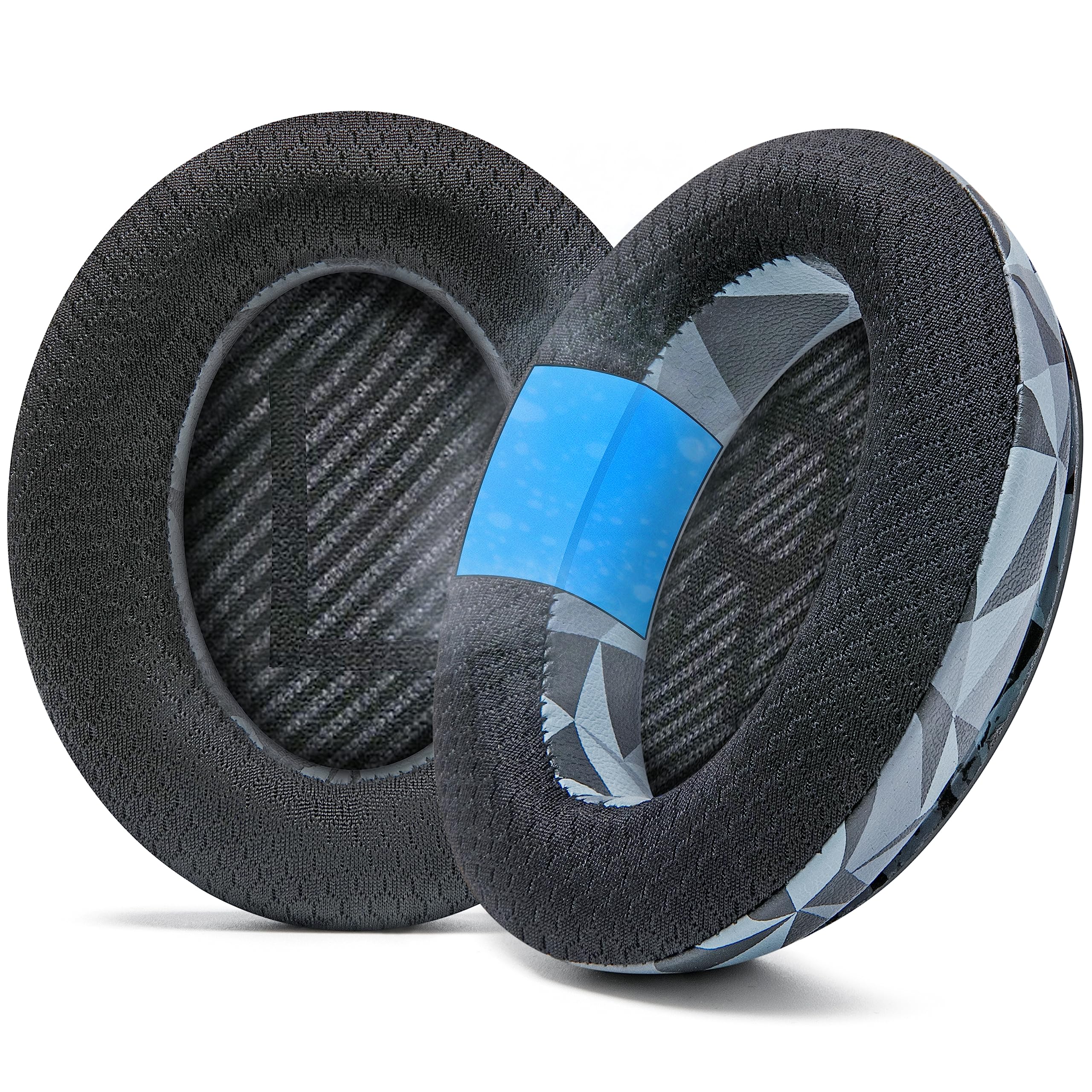WC FreeZe QC35 - Cooling Gel Ear Pads for Bose QC35 & QC35ii (QuietComfort 35) Headphones & More | Breathable Sports Fabric, Cooling Gel, Extra Thick & Cooler for Longer | Geo Grey