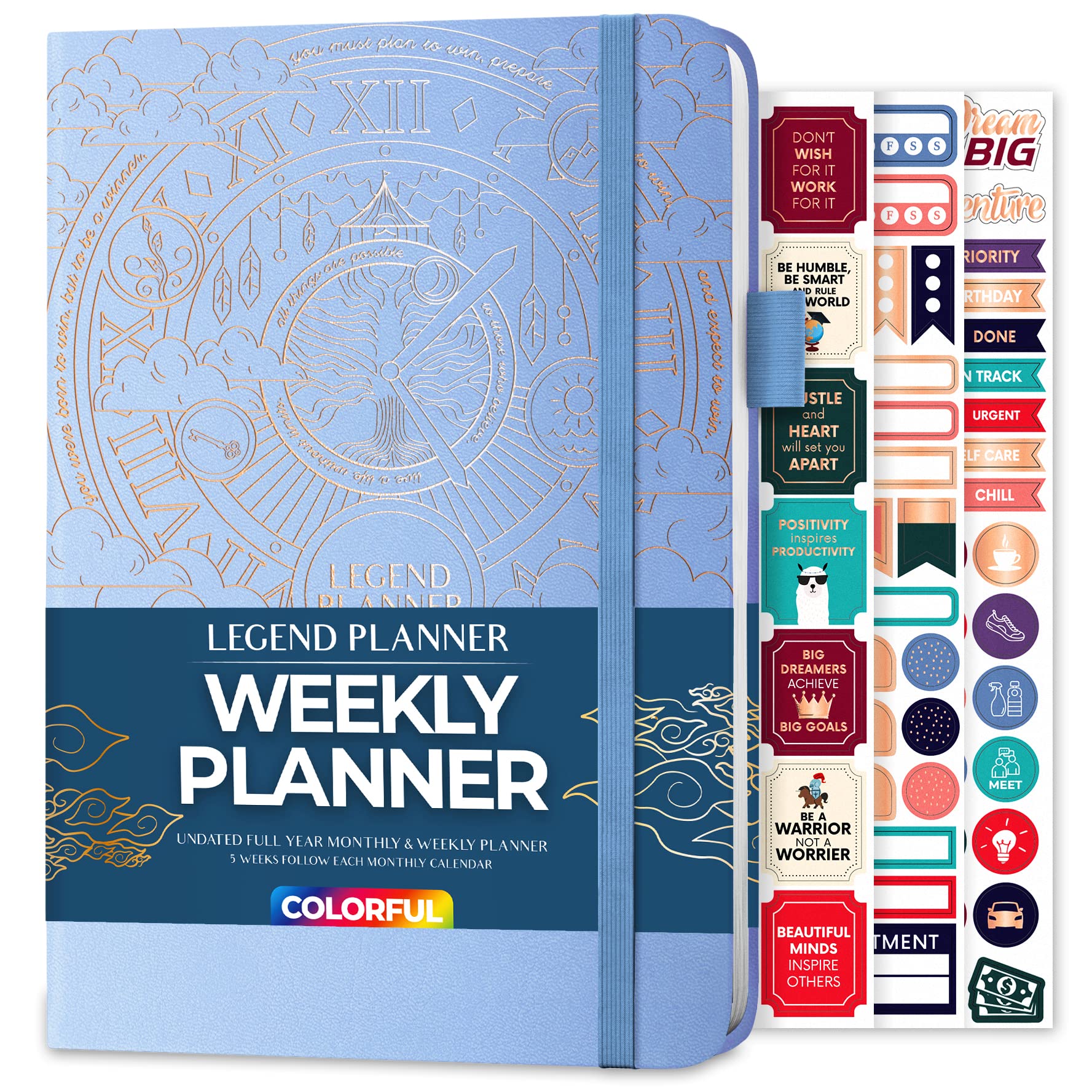 Legend Weekly Colorful Planner 2nd Edition – Undated Life & Work Agenda Journal for Time Management, Goal Setting, Productivity, Tasks & To Do Lists – A5 size, Hardcover - Periwinkle Gold Foil