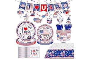 XUELIREN 123 Pcs 4th of July Party Supplies Set, Patriotic Theme Kit for Independence Day Decorations, 4th of July Party Decorations Includes Plates, Napkins, Cups, Banner, Tablecloth -20 Guests
