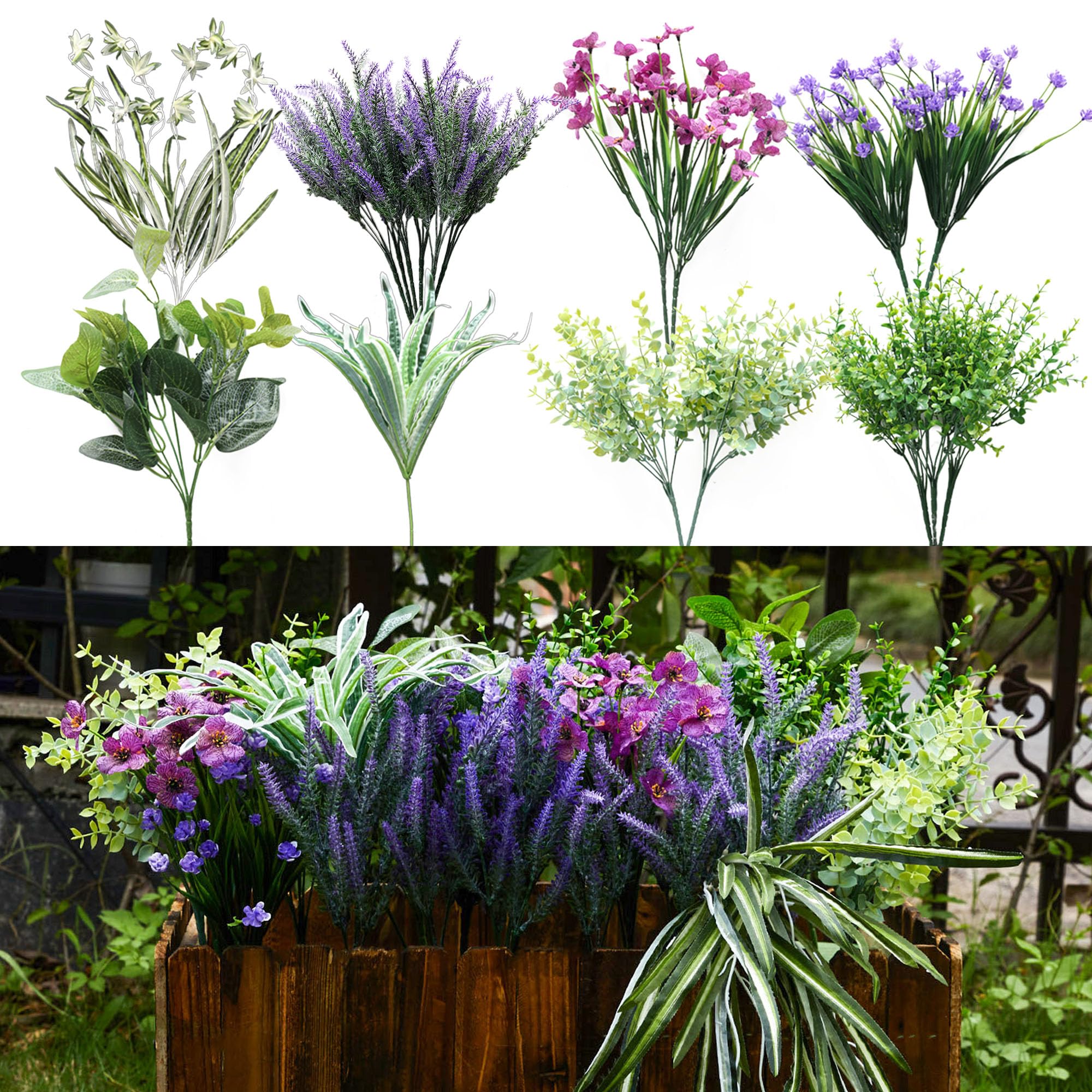 PARTY JOY 19 PCS Artificial Plants Outdoor, Fake Plants, Decorative Artificial Plants, Shrubs UV Resistant Plants, Lavender Flowers, Home Decor, Indoor Outdoor Home Garden Decoration
